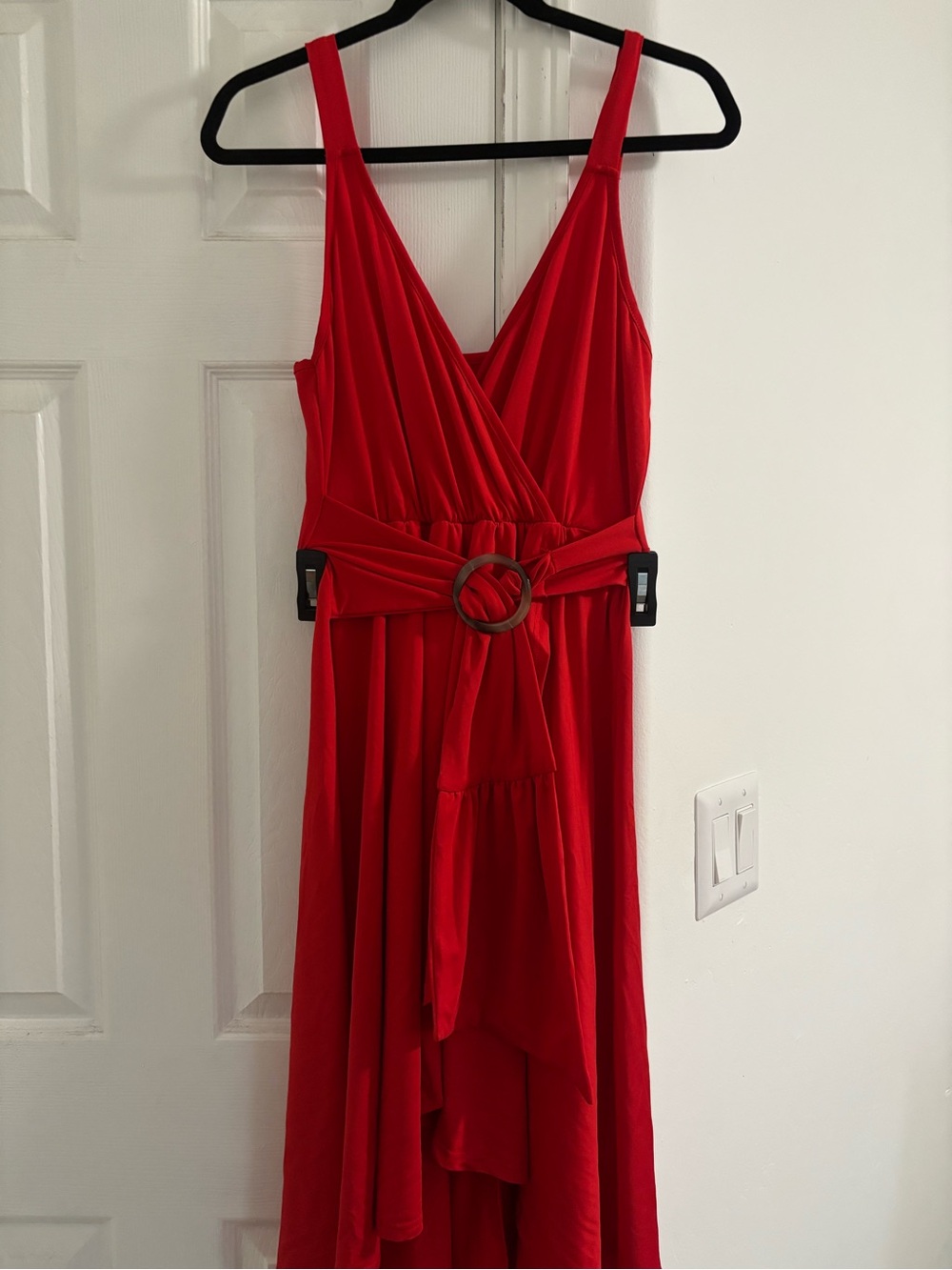 Red Sleeveless V-Neck Belted Maxi Dress
